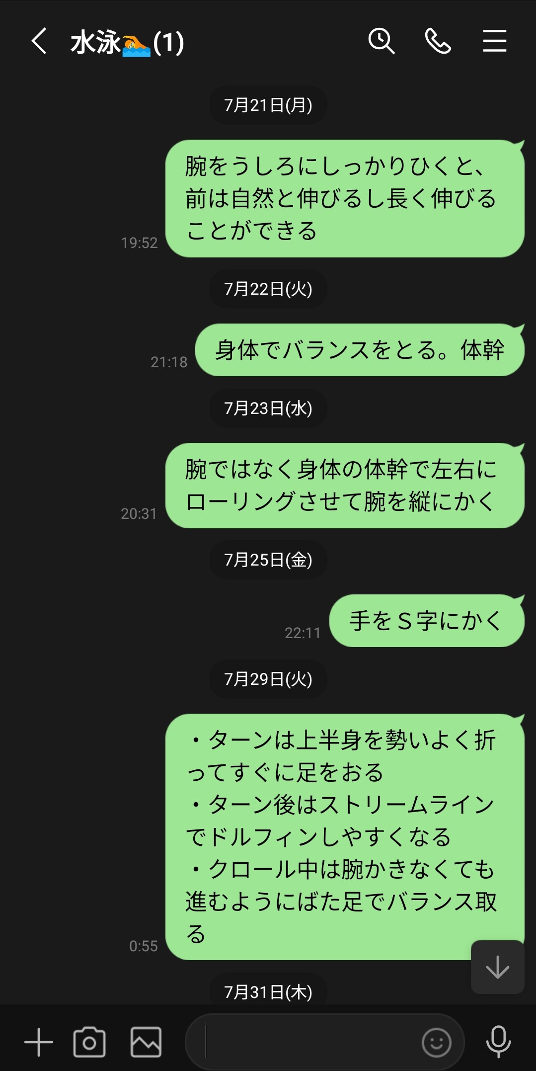 LINEの自分用水泳グループ